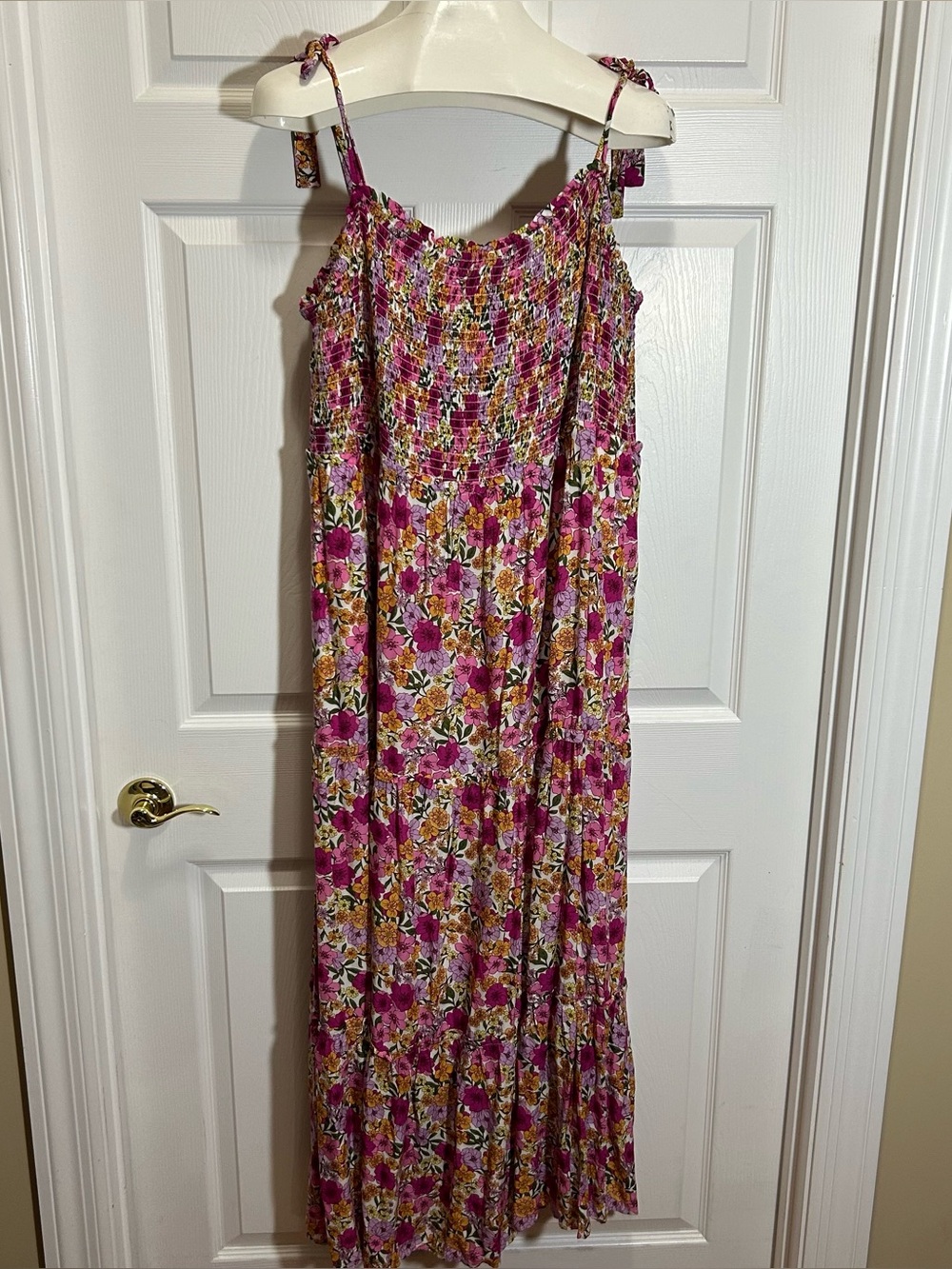 Draper James Bright Floral Smocked Tie Strap Midi Dress